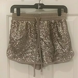 Tan Sequin Shorts